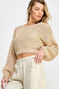 Beige Crochet Sweater Cropped Top