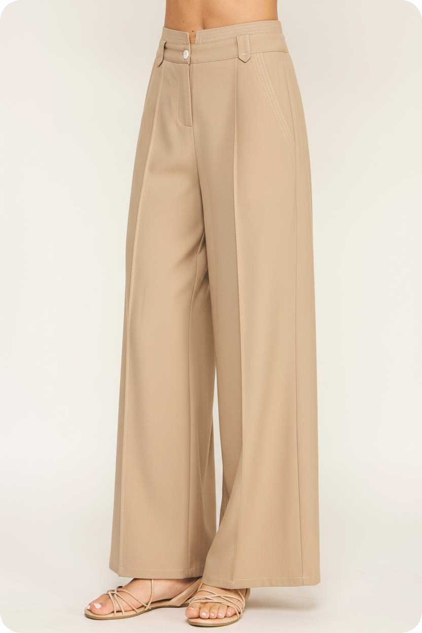 Top Stitch Detail Wide Leg Trousers