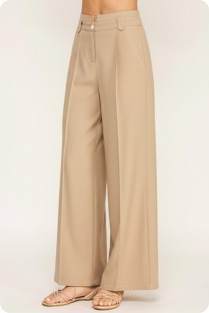 Top Stitch Detail Wide Leg Trousers