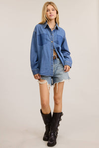 Buttoned Denim Shirt with Contrast Pocket Detail