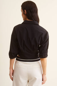 Cropped Collared Shirt With Cinched Waist Detail