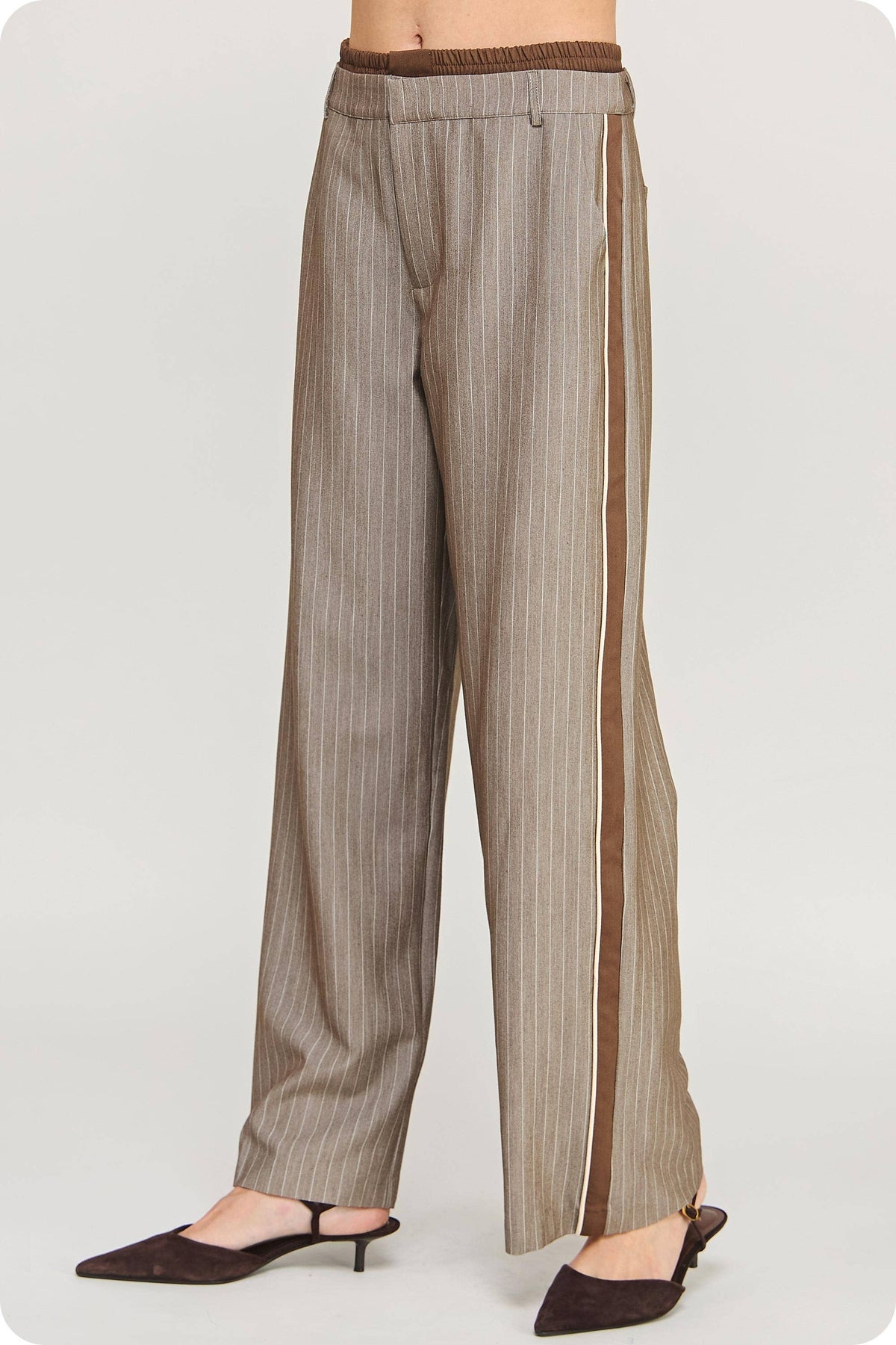 Double Waist Pinstripe Piping Trouser