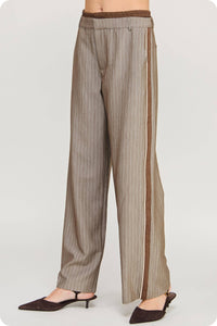 Double Waist Pinstripe Piping Trouser