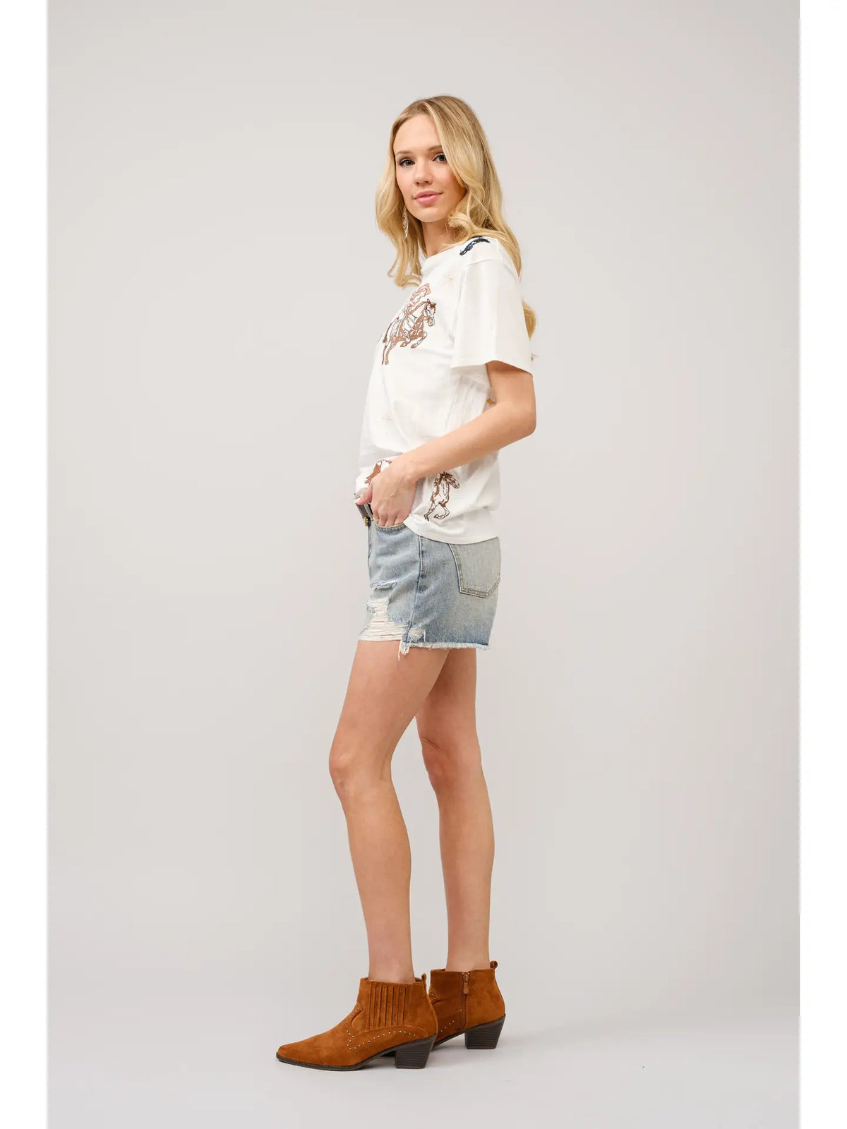 Western Motif Embroidered Graphic T Shirt