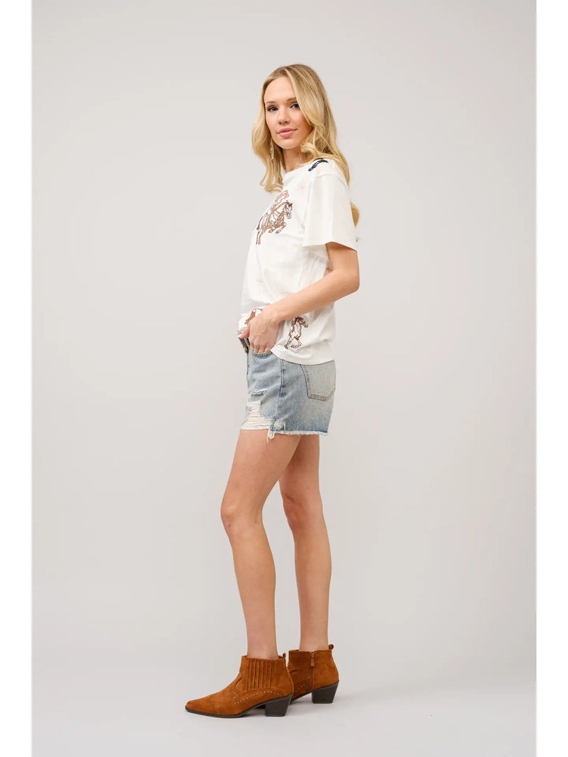 Western Motif Embroidered Graphic T Shirt