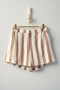 Striped Elastic Waist Boho Linen Shorts