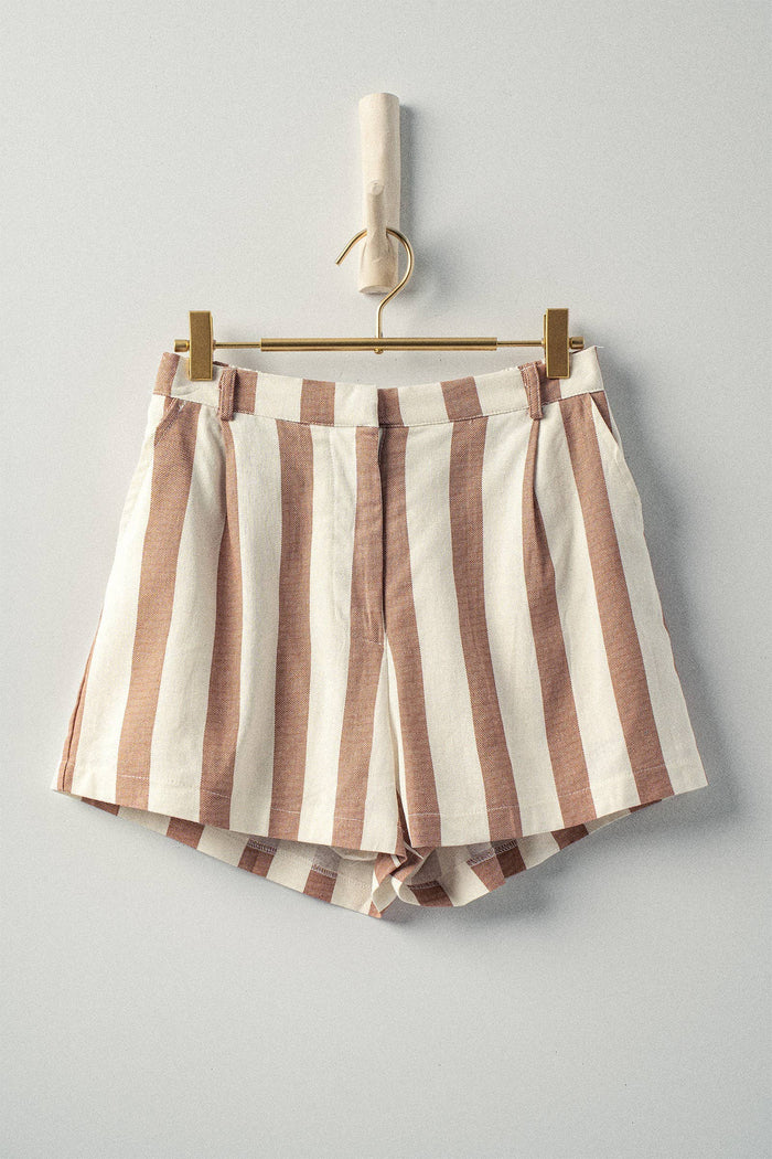 Striped Elastic Waist Boho Linen Shorts