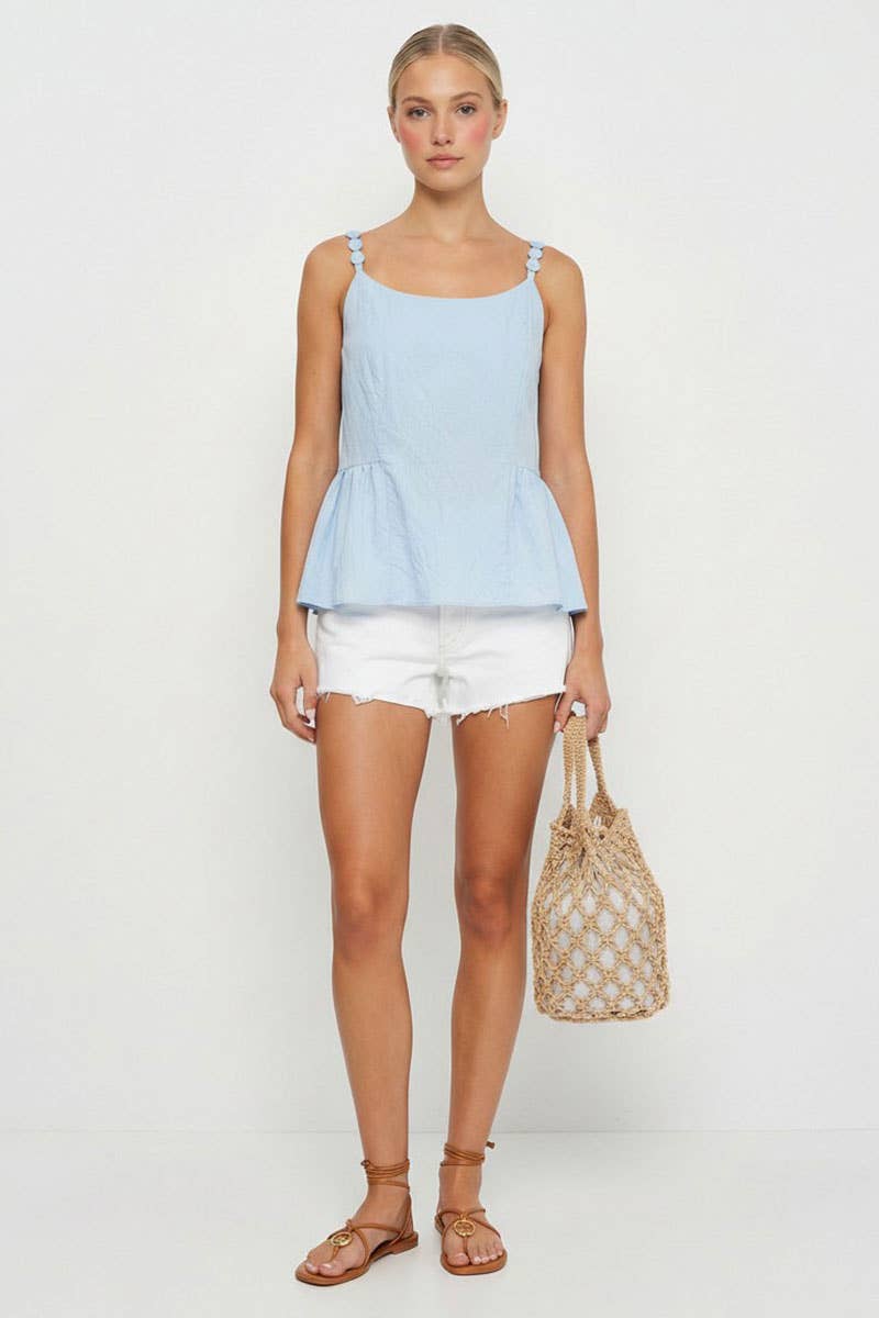 Button Detail Ruffle Tank Top