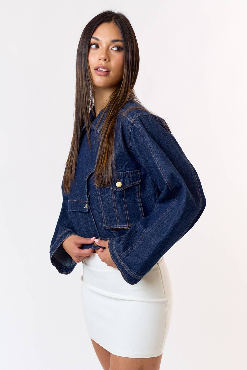 Structure Stitch Detail Denim Crop Jacket