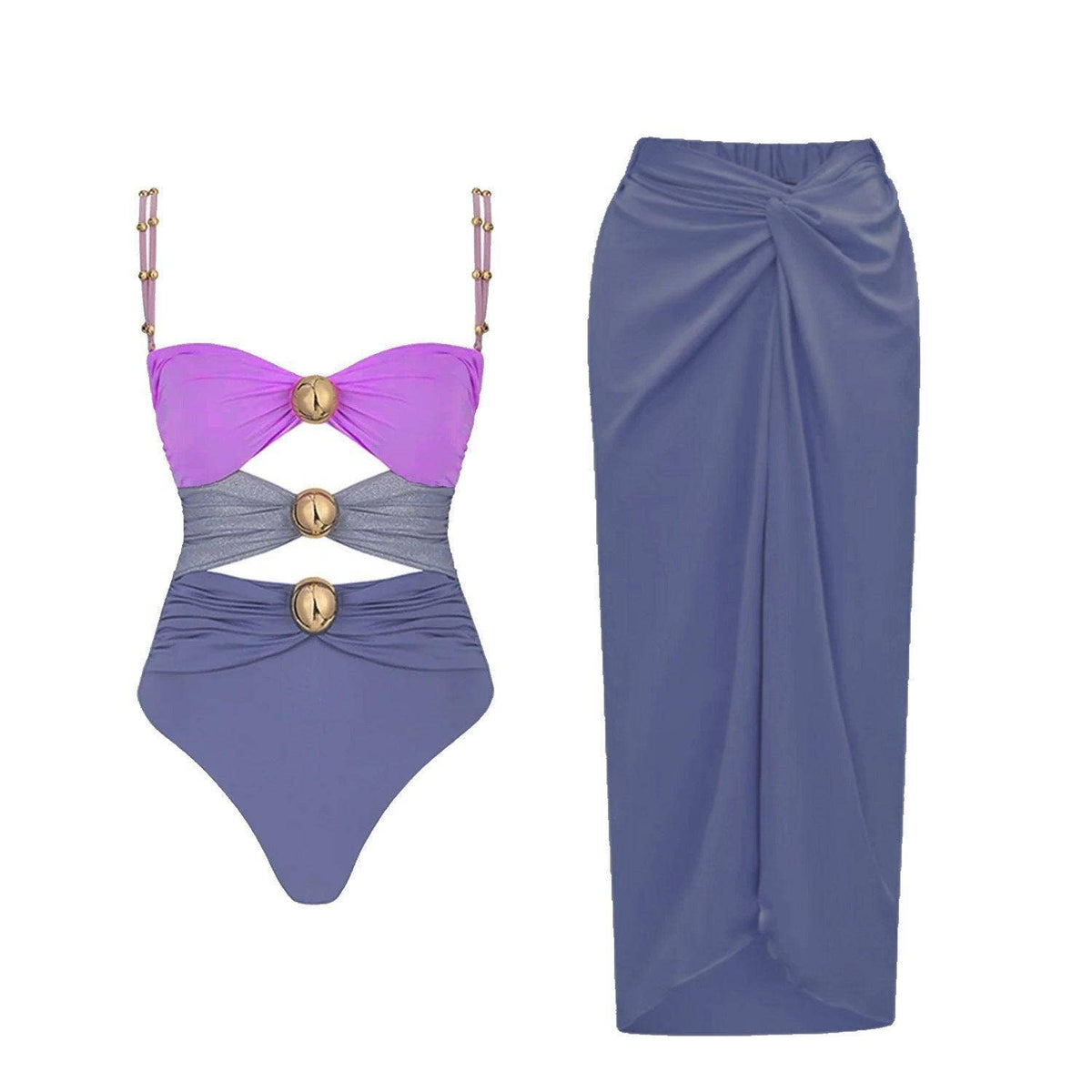 Ladies Shoulder Straps Backless One Piece Swimwear with Skirt