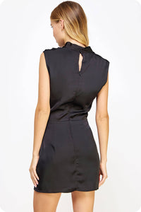 Draped Neckline Sleeveless Satin Dress