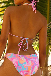 Two Piece Printed Lace Up Swimsuit