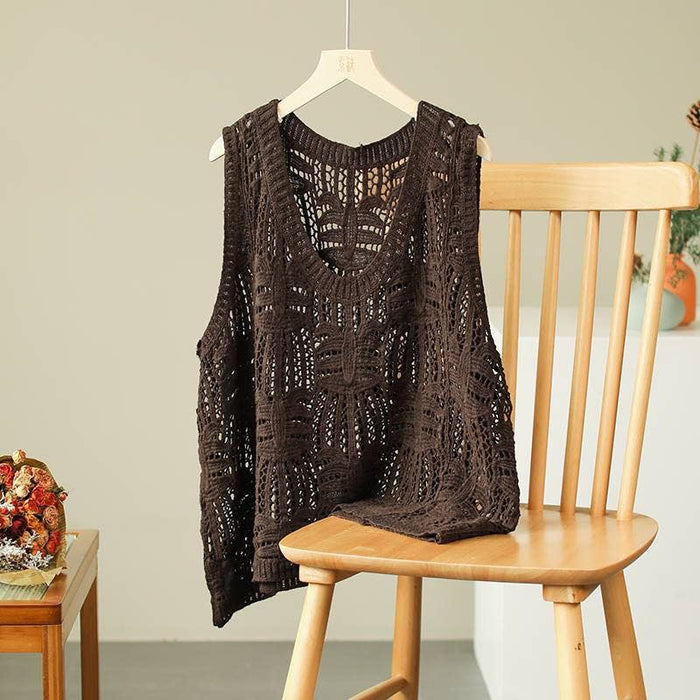Lace Knit V-Neck Sleeveless Tank Top