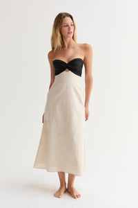 Emery Linen Colorblock Front Twist Midi Dress