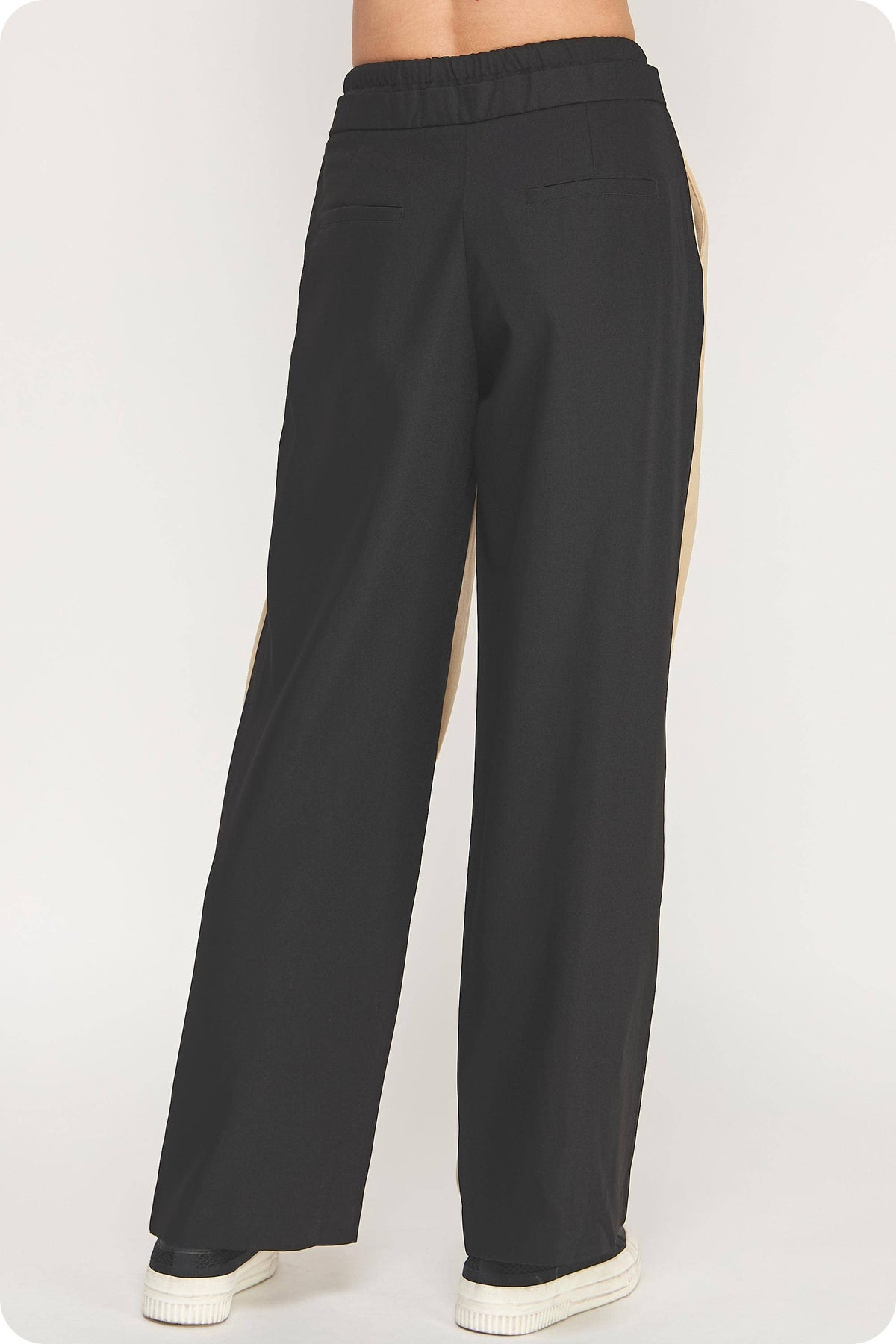 Contrast Waist Band Color Block Wide Leg Pants