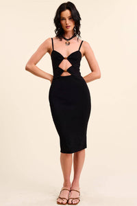 Bodycon Midi Dress with Cut-Out and Wooden Accents