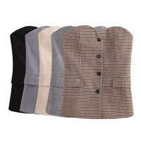 Solid Color Strapless Button Close-Fitting Top