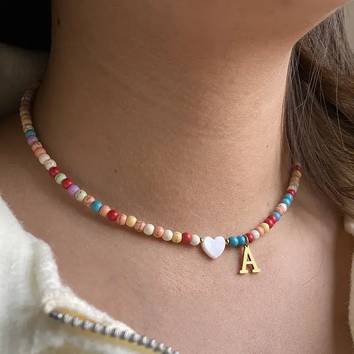 Summer Colorful Beaded Initial Pendant Personalized Necklace