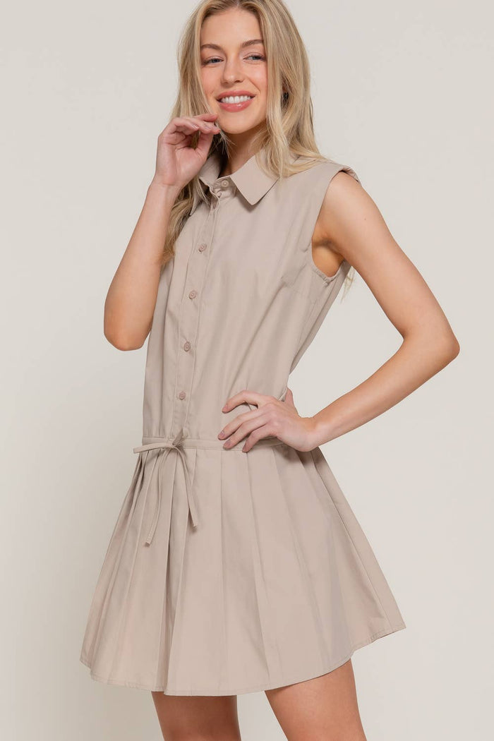 Sleeveless Button Down with Pleats Woven Dress
