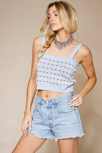 Floral Embroidered Knit Crop Tank Top