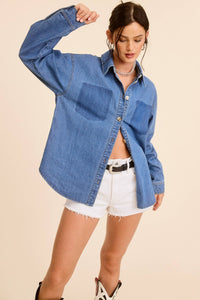 Buttoned Denim Shirt with Contrast Pocket Detail