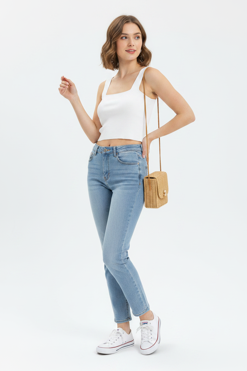 Solid Square Neck Sleeveless Knit Crop Top