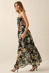 Floral Chiffon Smocked open-Back Maxi Dress