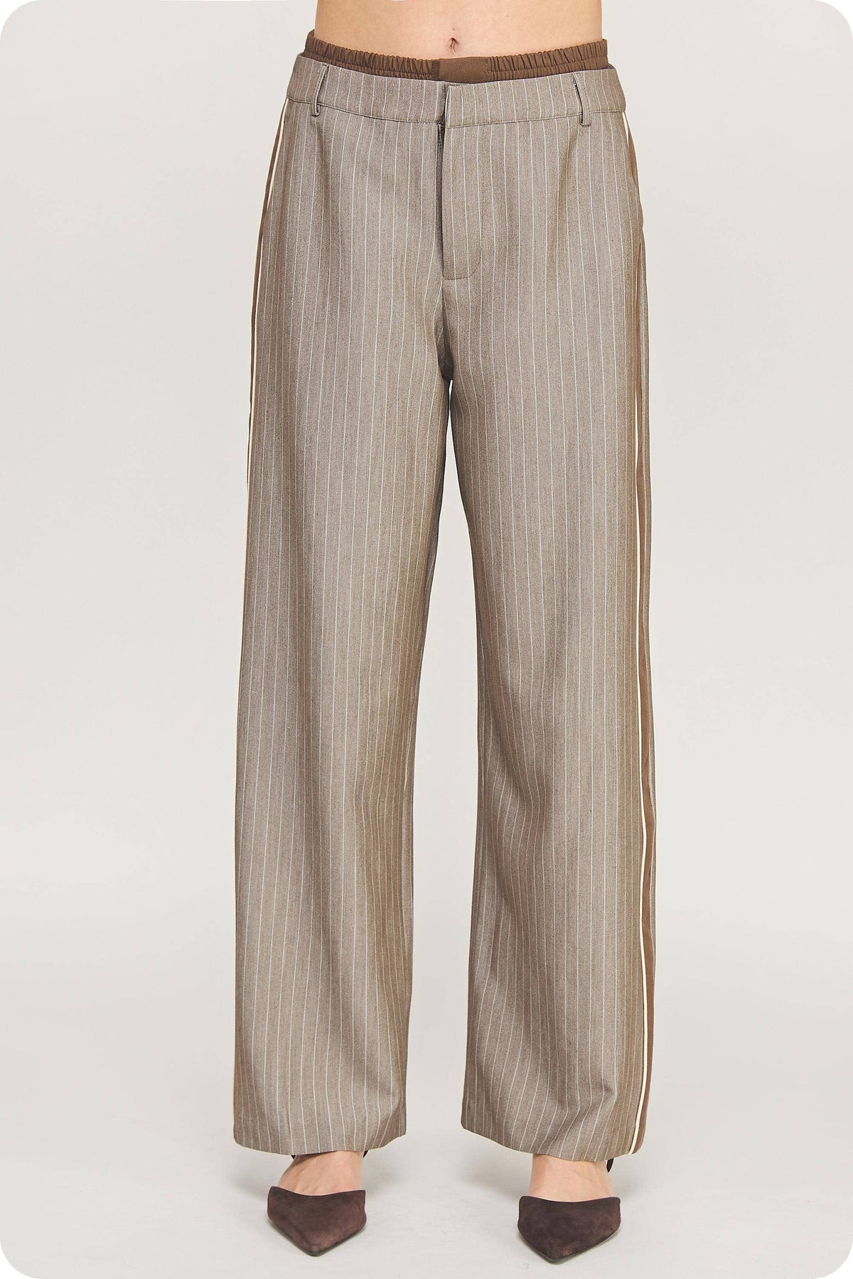 Double Waist Pinstripe Piping Trouser