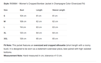 Champagne Zipper Cropped Jacket Coat