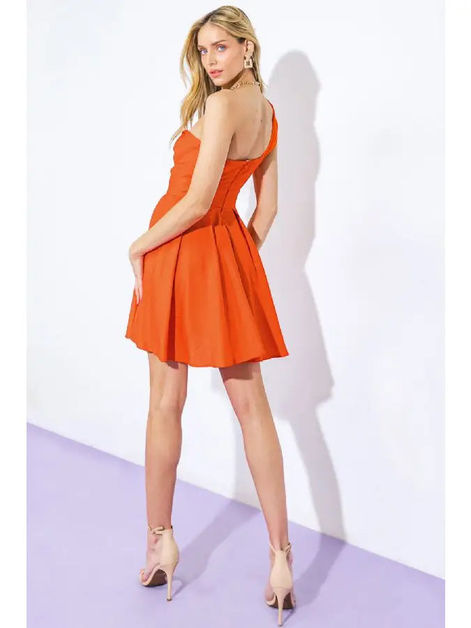 Solid Woven Mini Dress- Orange