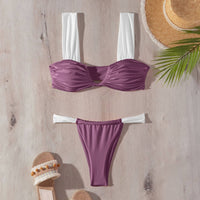 Ladies Shoulder Straps Color Block Bikini Set
