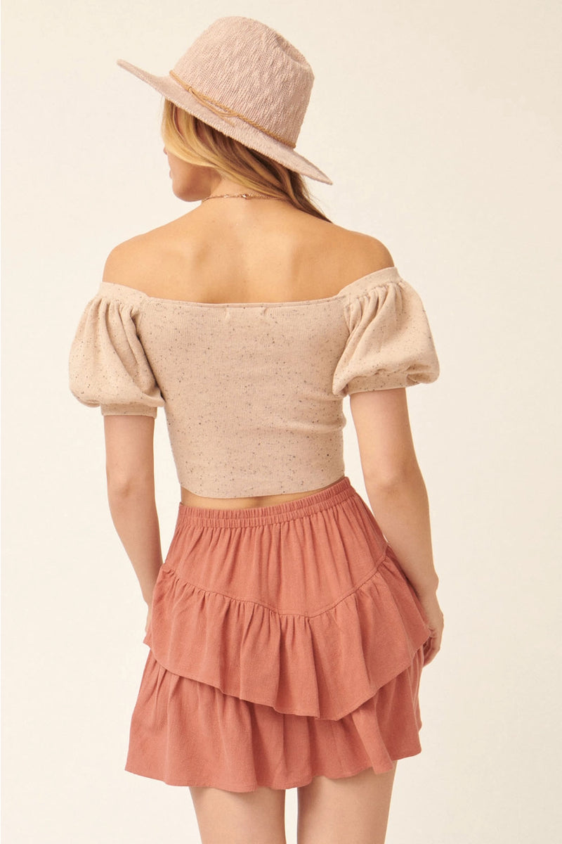 Woven Yoke Ruffle Layer Mini Skirt