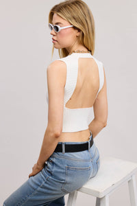 CREW NECK STRETCHY SOLID RIBBED KNIT CROPPED TANK TOP