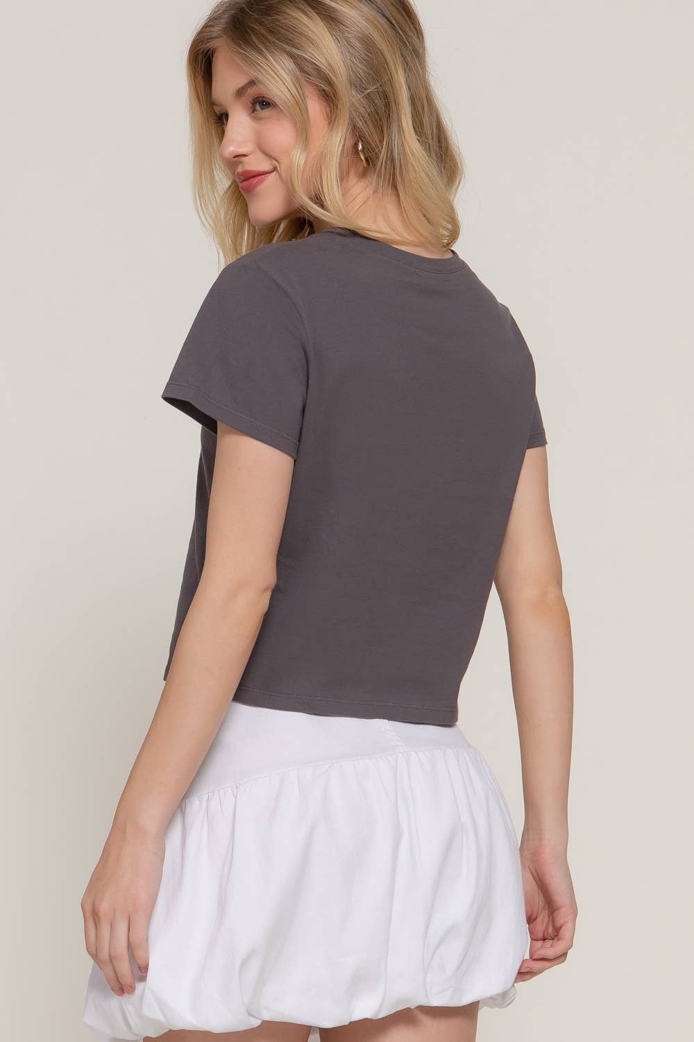 Short Sleeve Crew Neck Heart Printed Knit Tee