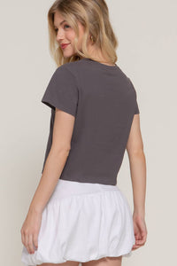 Short Sleeve Crew Neck Heart Printed Knit Tee