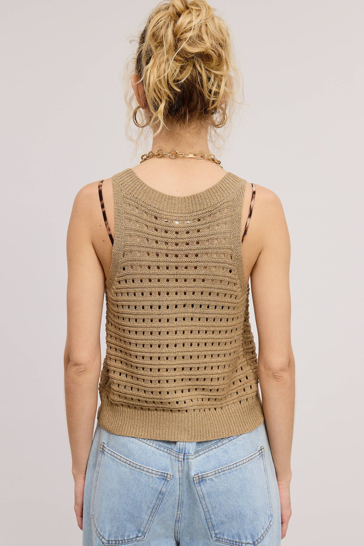 Punch Work Stitch Knit Tank Top