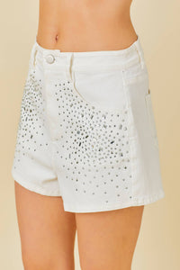 Rhinestone Denim Short White