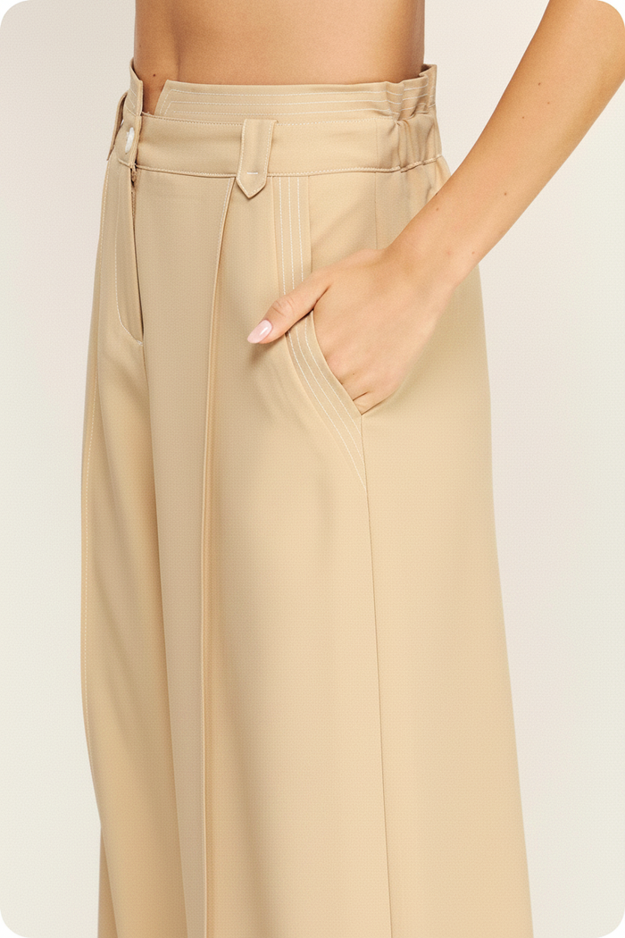 Top Stitch Detail Wide Leg Trousers