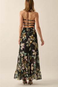 Floral Chiffon Smocked open-Back Maxi Dress