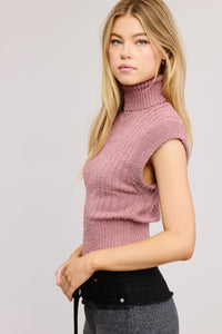 SLEEVELESS TURTLENECK SWEATER TEXTURED TOP