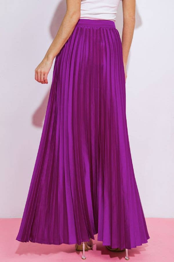 A solid satin fully pleated maxi skirt