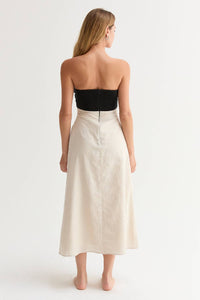 Emery Linen Colorblock Front Twist Midi Dress