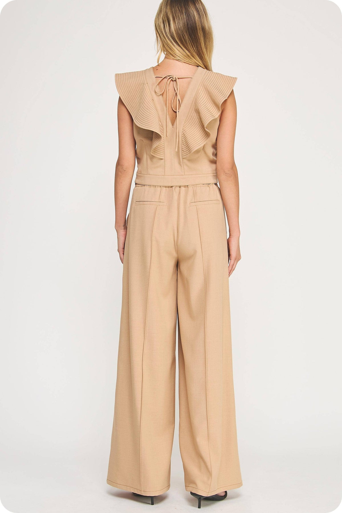 Top Stitch Detail Wide Leg Trousers