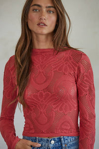 Knit Seamless Jacquard Mock Neck Long Sleeve Top