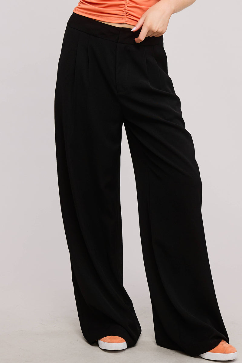 Low-Rise Fit Pleated Wide-Leg Trouser Pants