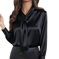 Women FlowyTie Front V Neck Long Sleeve Solid Shirt