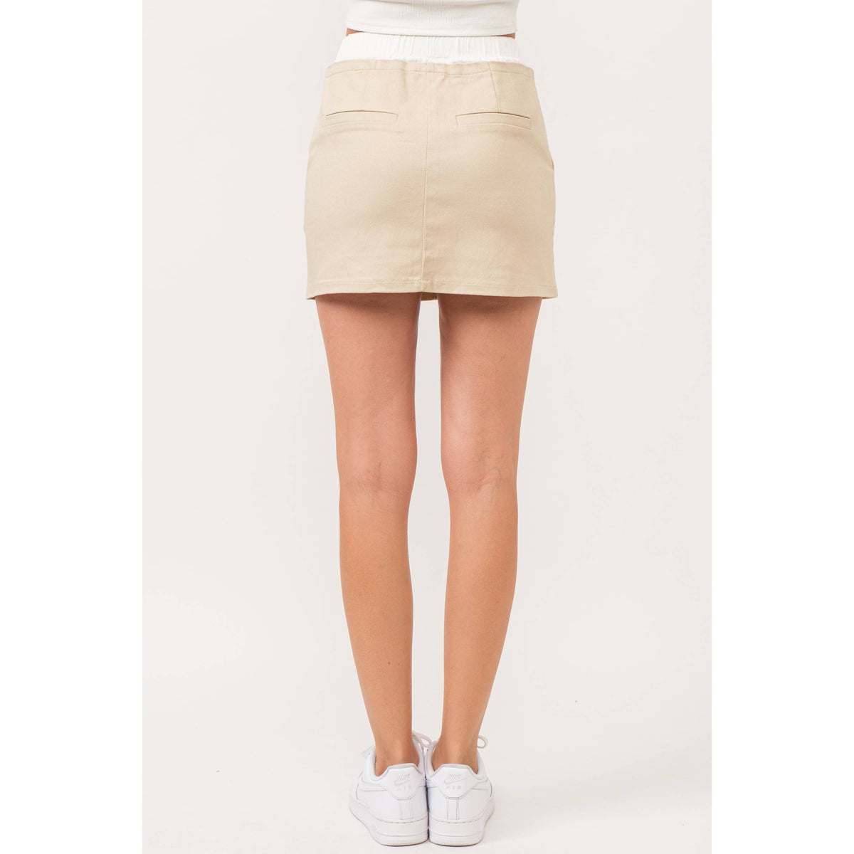 Twill with Contrast White Waistband Mini Skirt