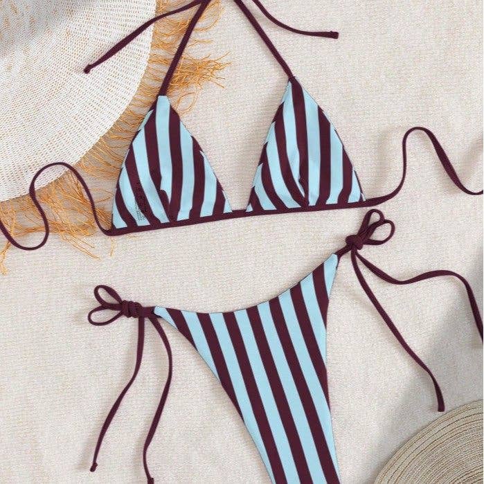 Striped Bikini Set With Ties