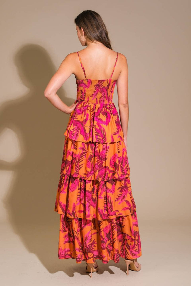 Fucsia & Orange Printed Maxi Dress