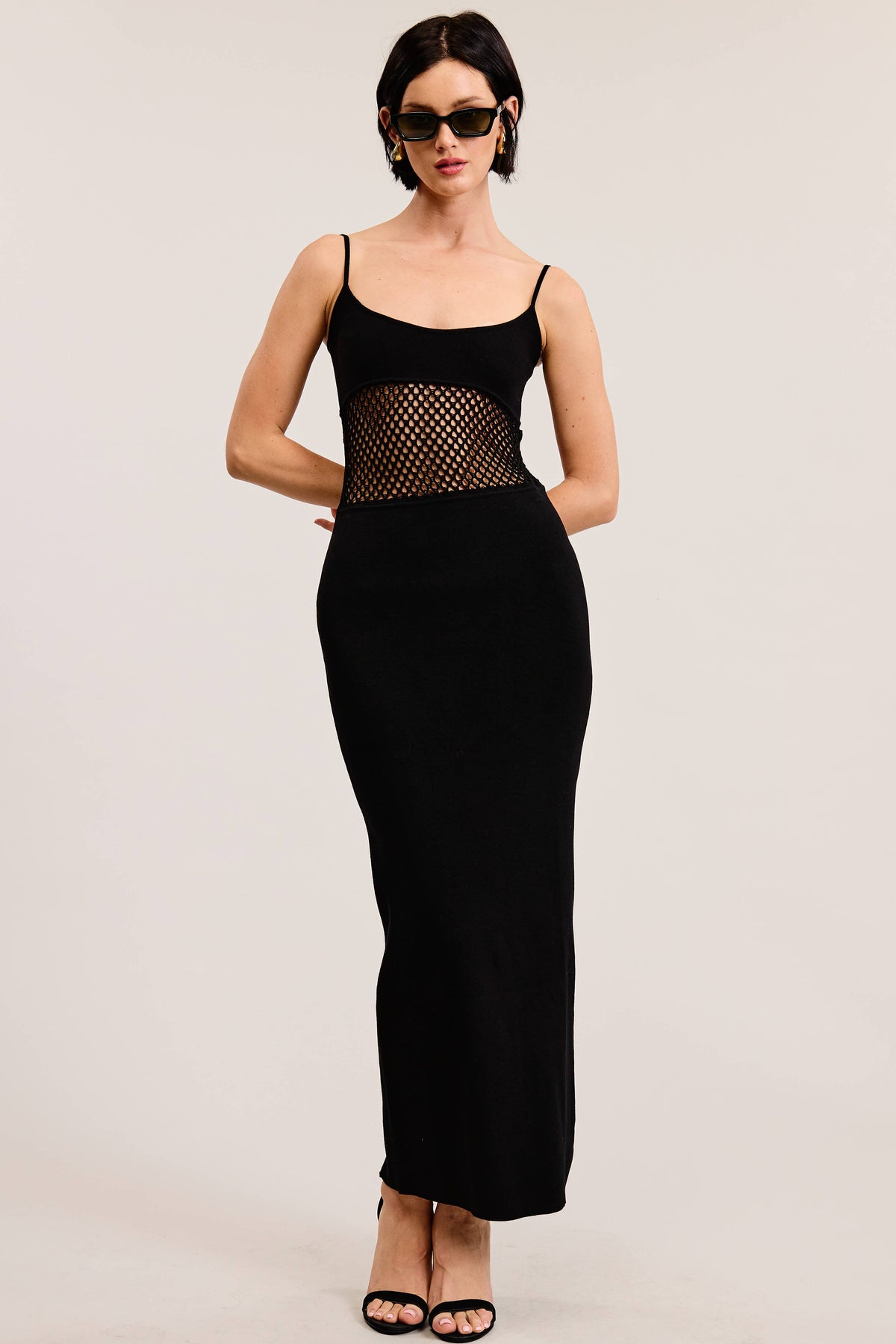 Sexy Midriff Macrame Mesh Slim Fit Maxi Dress